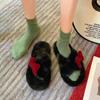 Fairy Wind Bow Hair Slippers Female Wear Superior Sense 2025 New Autumn and Winter Student Dormitory Office Cotton Flops
