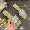 Fashion 2025 Summer Women Square Toe Crystal Slippers Fashion Dress Flats Shoes Ladies Concise Outdoor Beach Slides