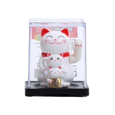 Hand Gesture Maneki Neko Parent Child (White) Movable Solar Power No Battery Needed Japanese Souvenir Comes Clear Case