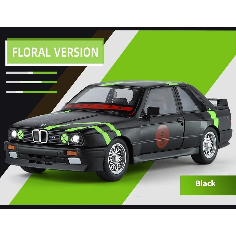 1/24 Scale BMW M3 E30 1988 Mpower Floral Version Alloy Diecast Painting Car Model Sound Light Private Collectibles Decorative Gifts
