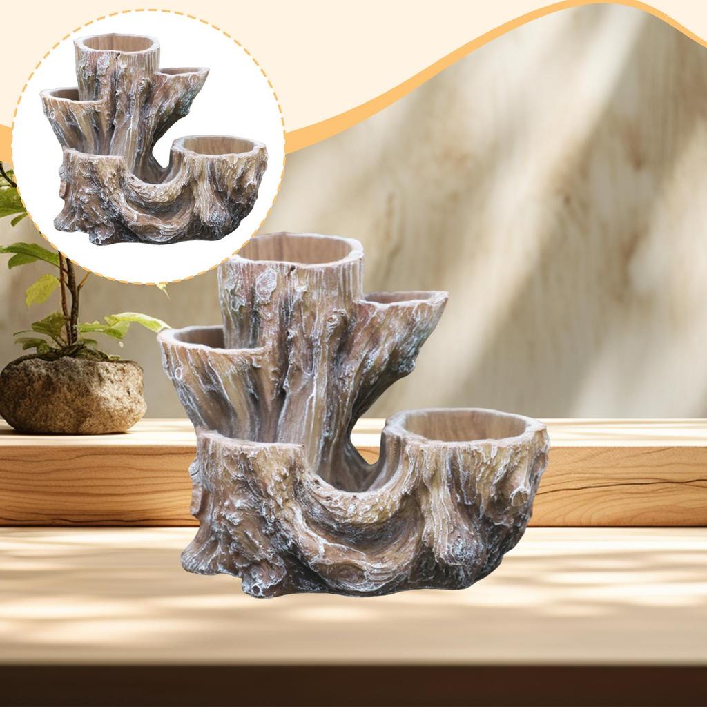 Tree Stump Flower Pot Flower Vase Decorative Organizer Indoor Plants Figurine Plant Pot for Office Desk Table Centerpiece
