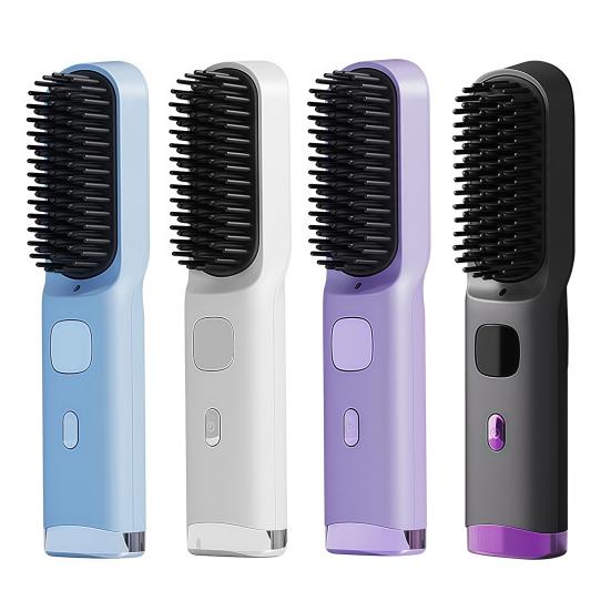 Cordless Hair Straightener Brush 4 Temperature Settings Mini Hair Straightening Comb USB Rechargeable Fast Heating Electric Hot Brush