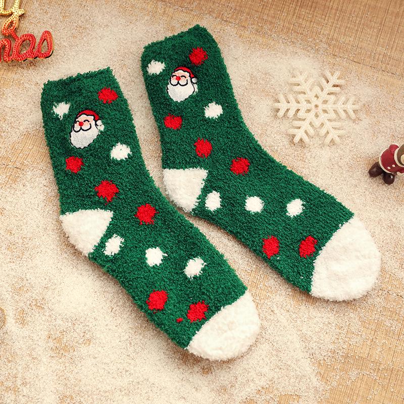 Women's Coral Fleece Mid-Calf Socks - Thickened, Half-Velvet, Winter Home & Floor Wear, Autumn/Christmas Style