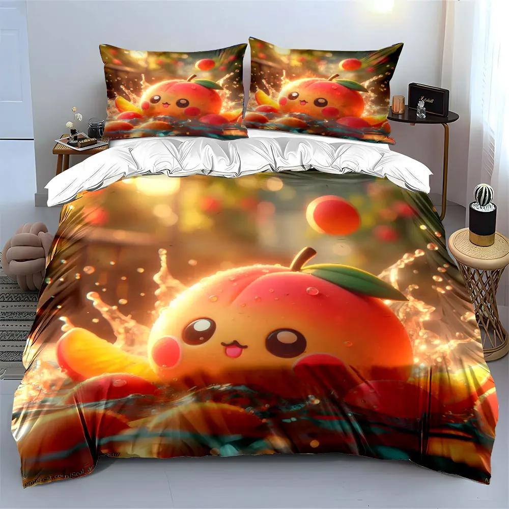 "Cartoon Peach Decor Set" Soft Comfortable Duvet Cover Bedding Set Included 1*Duvet Cover & 2*Pillowcases, gift
