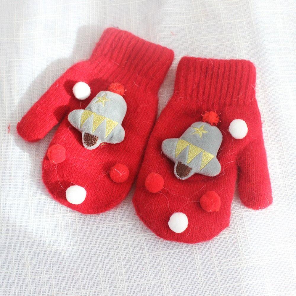 Bell Snowman Christmas Kids Mittens Full Fingers Gloves Women Knitted Gloves Santa Claus Printed