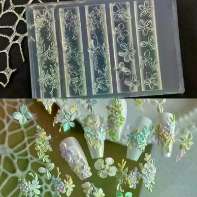 3D Fruit Silicone Nail Mold Sweet Flower Petals DIY Design Manicure Template Carving Nail Art Stencil Soft Stamping Mold Tools