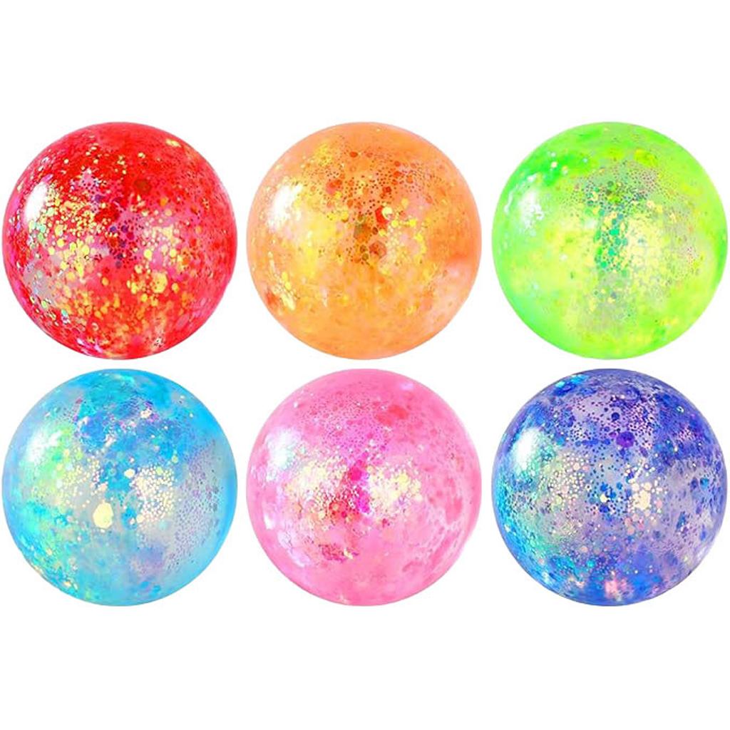 4cm Glitter Filled Stress Relief Squeeze Balls Soft Flexible Material Sensory Toy for Hand Exercise and Relaxation Random Color Selection
