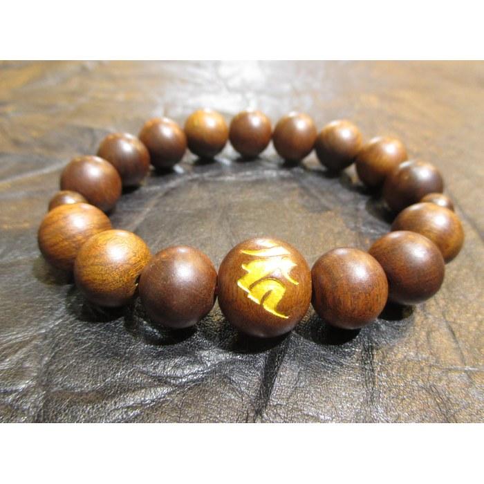 [Kyoto Power Stone] Immovable King & Seed Syllable Bracelet (Sandalwood), with Box, Brown, Medium