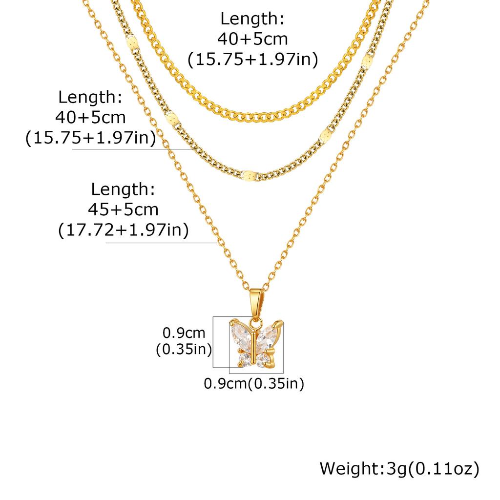 3pcs Set Simple Fashion 18K Gold Plated Stainless Steel Water Drop Heart Zircon Pendant Necklace for Women, Classic Jewelry Set