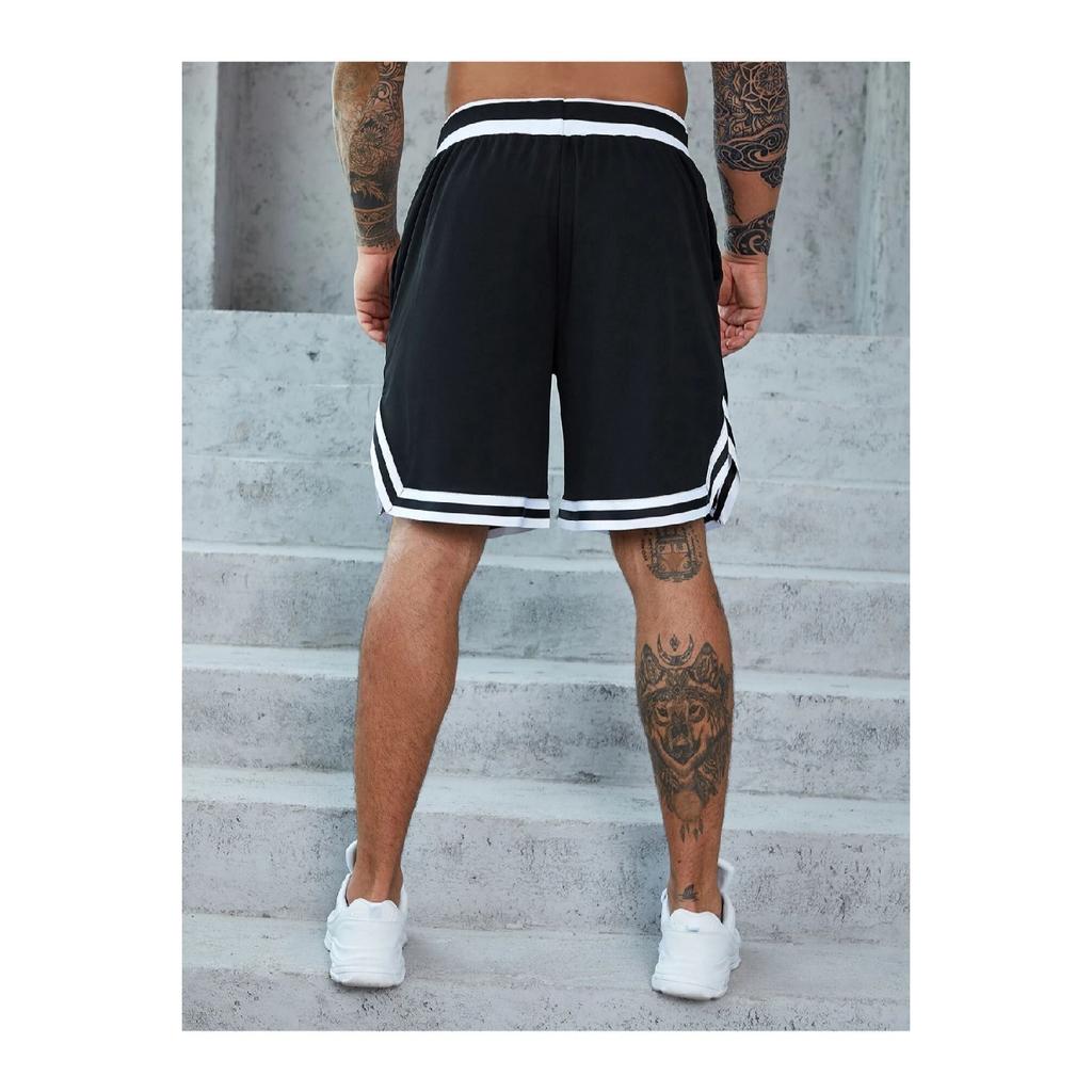 Schwarze Superior-Shorts mit bedruckten Streifen an der Taille und Beinen für Herren