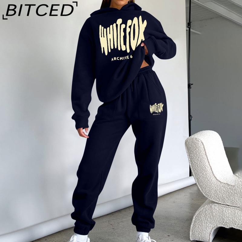 BITCED Women's Spring/Autumn/Winter Sweatshirt Set Foam-Printed Fashion Sports Long-Sleeved Hooded Sweatshirt