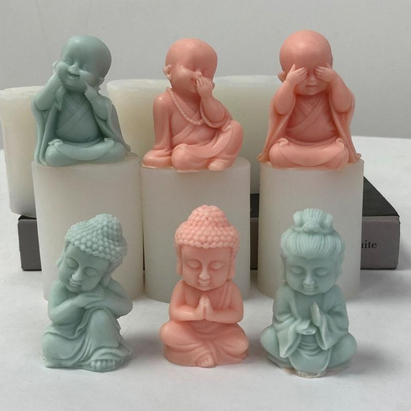 Buddhas Monk Shape Silicone Molds DIY Epoxy Resin Molds Table Ornament Mould Candle Plasters Making Tool Easy-to Clean