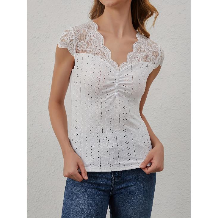 Spring Summer Autumn Solid Color Short Sleeved V-Neck Simple T-Shirt Slim Fit Sexy Temperament Fashionable Top Women'S Clothing