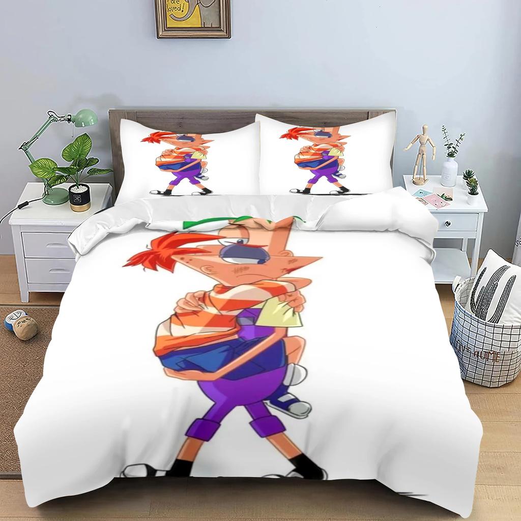 Phineas a Ferb Povlak na přikrývku, Kreslený potisk Polyesterová přikrývka do dětské ložnice, Anime, Útulné ložní prádlo do pokoje, Různé velikosti