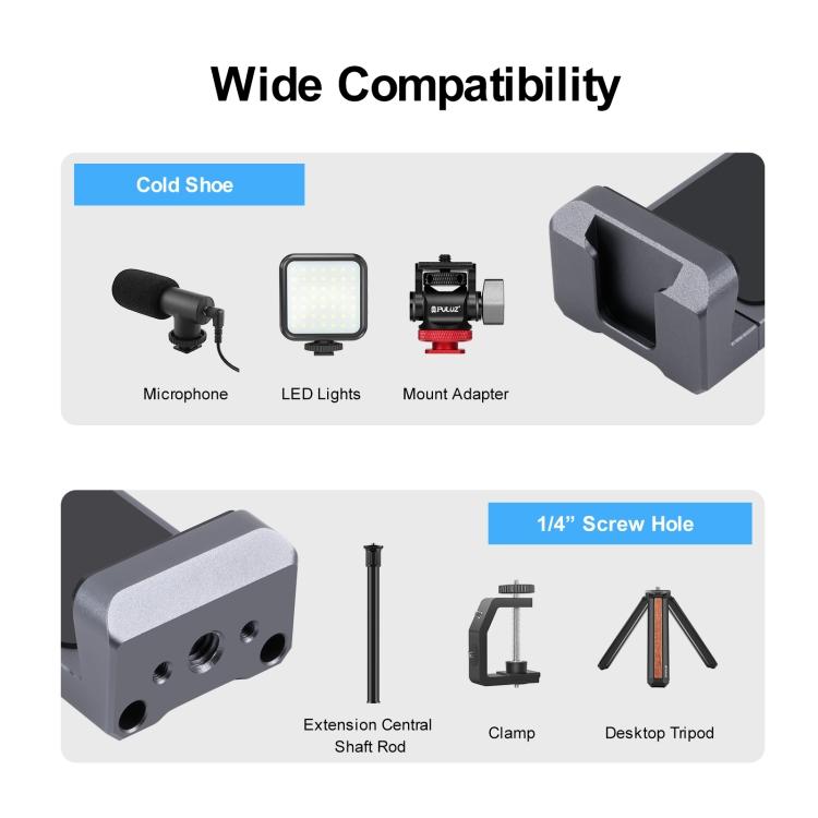 PULUZ Cold Shoes Aluminum Alloy Phone Clamp Holder Bracket(Black)