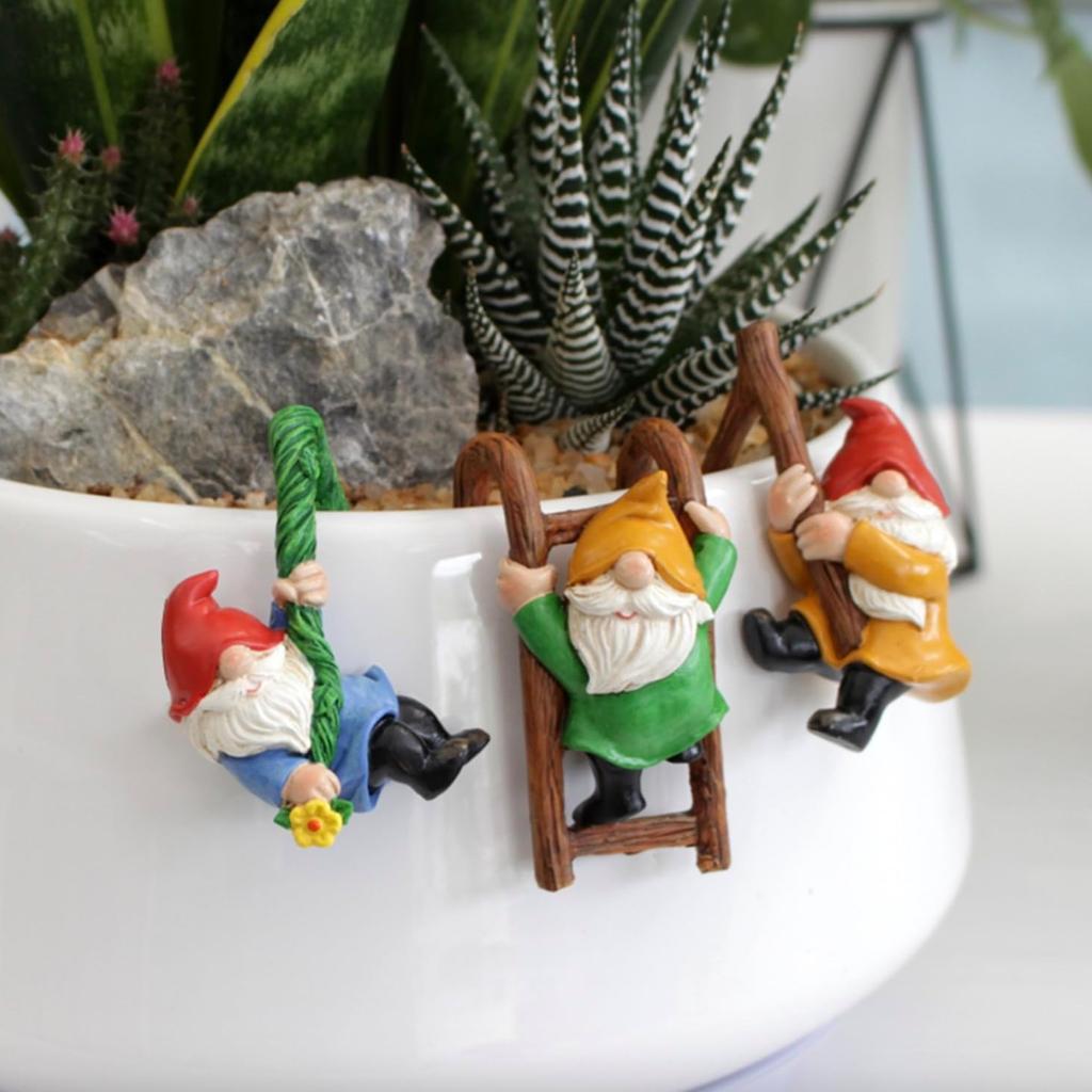 3Pcs Gnomes Set Decor, Miniature Flower Pot Figurines Statue for Fairy Garden Desk Ornament Yard Dwarf Office Window