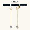 Anziw 6.5mm 1.0ct D Moissanite Drop Earrings for Women 925 Silver Circle Stud Long Chain Dangle Earrings Certified Jewelry Gifts