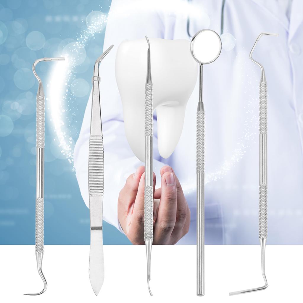 5Pcs Professional Stainless Steel Dentist Tools Set Dental Hygiene Cleaning  Kit