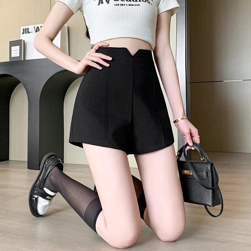 Plus Size High Waist A-Line Black Wide-Leg Shorts for Women - 2024 Summer Slimming Casual Style