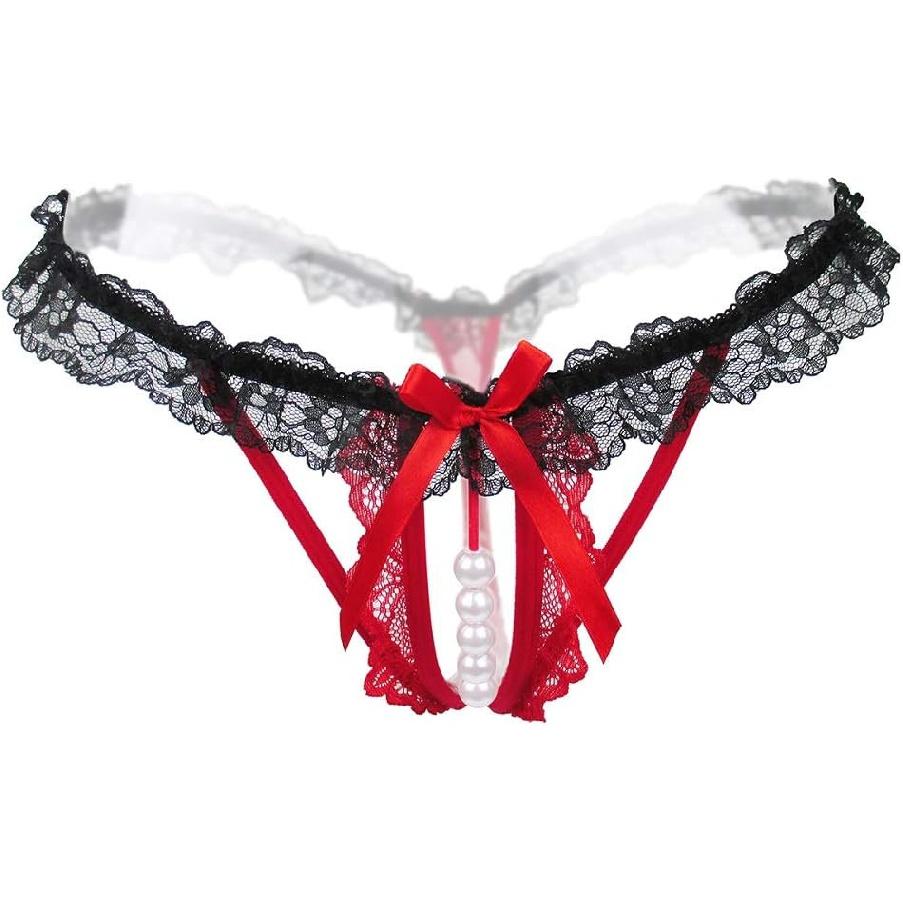Women’s Sexy Panties,Lace Thongs G-String with Pearls Ball
