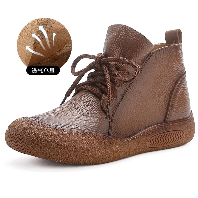 Høykvalitets dameboots ekte skinnboots vanntette dameankelstøvletter mote snøring plattform dame brune ankelstøvletter