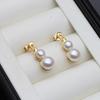 Beautiful White Double Pearl Earrings For Women,Real Natural Freshwater Stud Earrings Pearl Bridal White Black