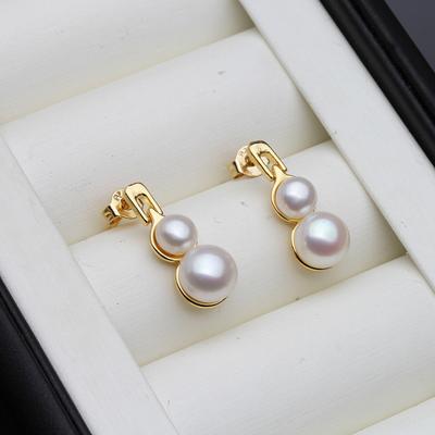 Beautiful White Double Pearl Earrings For Women,Real Natural Freshwater Stud Earrings Pearl Bridal White Black