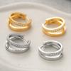 Stainless Steel Double Layer Zircon Hoop Earrings for Women Girls Elegant Punk Earring Stud Style Party Fashion Jewelry Gifts