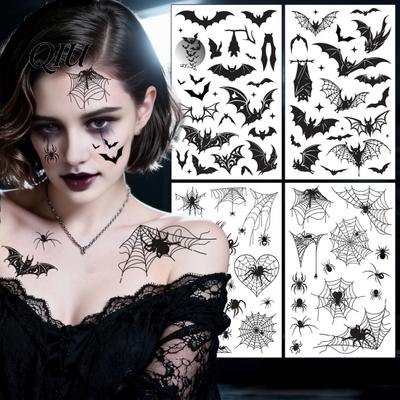 Waterproof Face Stickers for Cosplay 4Pcs Halloween Spider Bat Tattoo Stickers, 3D Realistic Temporary Body Art Simulated Three Dimensional