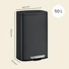 Songmics LTB050B02 50 Litre Kitchen Trash Can Soft Close Pedal Steel Inner Bin Black