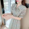 Goddess Style Slimming Ruffled Floral Tea-length Dress