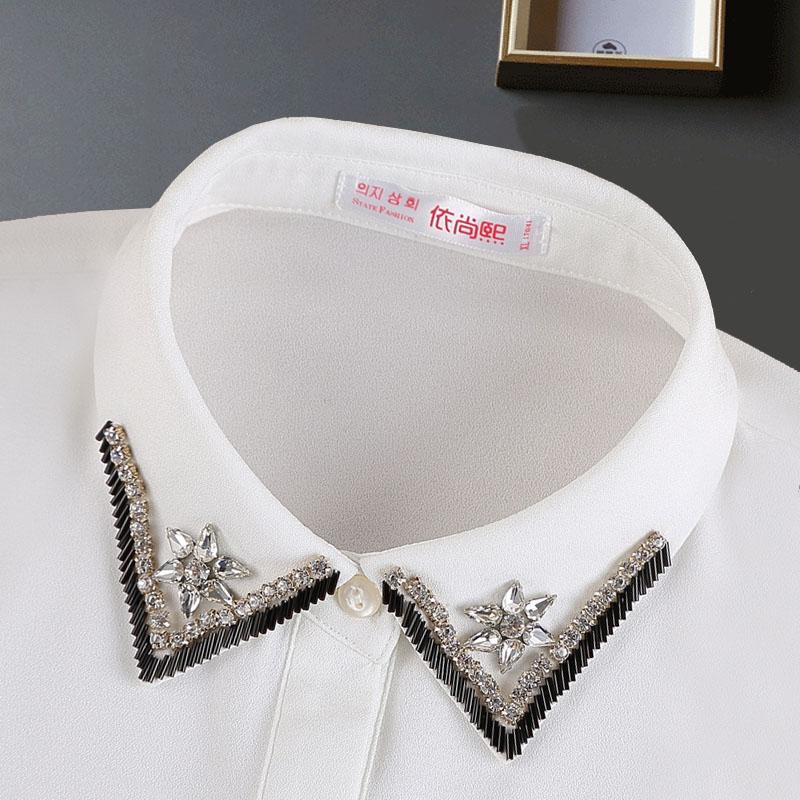 Perfect Match Fashion Beaded Fake Collar Women Detachable Collars Black False Collars Woman Removable Chiffon Half Shirt Tie Nep Kraagie