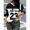 T-shirt a Strisce Estiva Nuova con Stampa Los Angeles 23 per Donna Scollo a V Patchwork Manica Corta Maglia Sportiva da Calcio Top Oversize Y2K