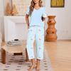 Women's Casual Loungewear Set with Printed Short Sleeve Round Neck T-Shirt and Loose Fit Pants