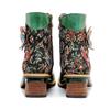 Johnature Plateaustiefel aus echtem Leder, Schnür-Damenschuhe, Blumenmuster, runde Zehen, Nähen, Prägung, Stiefeletten