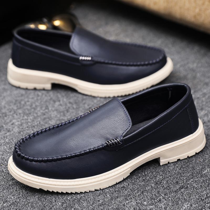 

High Quality Spring Autumn Men Loafers Soft Leather Shoes Men Casual Shoes Sneakers Slip on Flats Driving Shoes chaussure hommes 39 синий