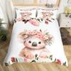 Cartoon Cute Koala Duvet Cover Women Kids Girls Teens Warm Gifts Room Decor Pink Flowers Cartoon Animal Theme Queen King Bedding