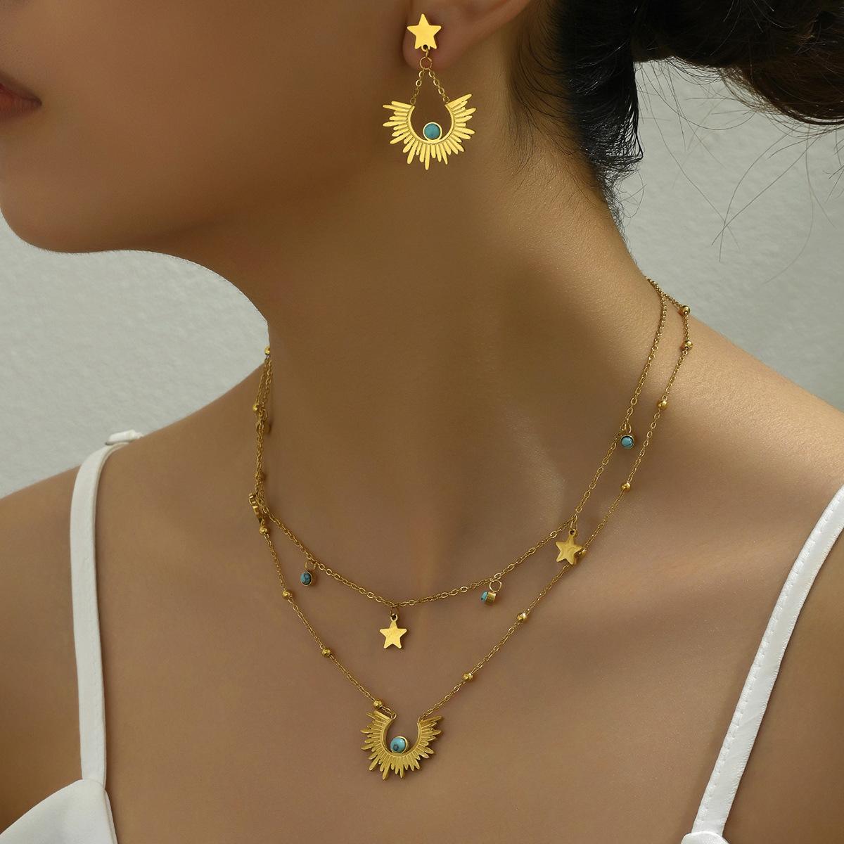 

Новые модные тенденции серьги ключичная цепочка женский костюм инкрустированный бирюзовый дизайн ушная пряжка ожерелье ювелирные изделия