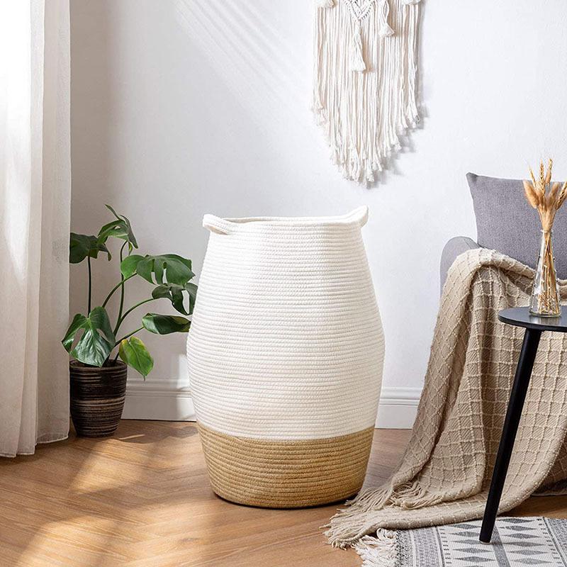 Large Laundry Basket Hamper 99L Tall Woven Rope Storage Basket for Blanket Toys Dirty Clothes in Living Room, Bathroom, Bedroom