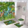Tiger Shower Curtain Set Tropical Palm Leaf Wildlife Animal Jungle Zebra Leopard Bathroom Curtains Rug Bath Mat Lid Toilet Cover