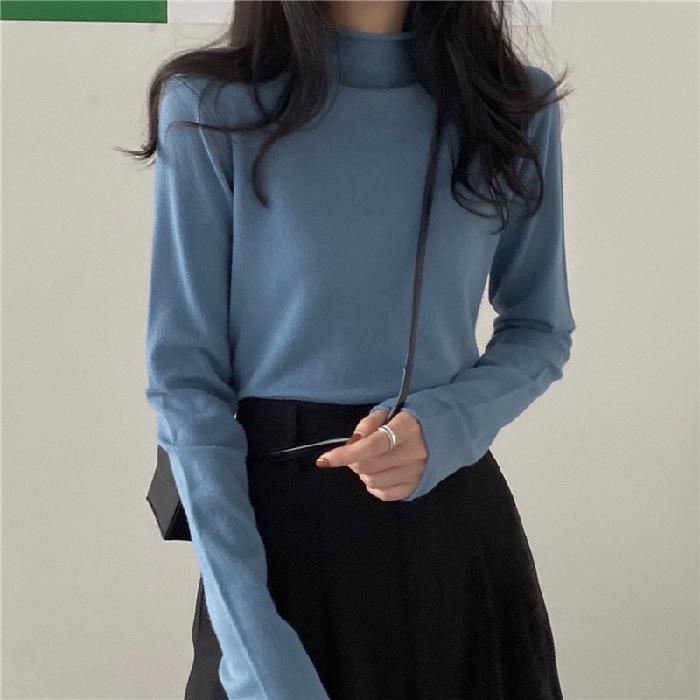 Popular solid color shirt semi-turtleneck women's autumn and winter knitted sweater 2025 new sweater with inner clothes