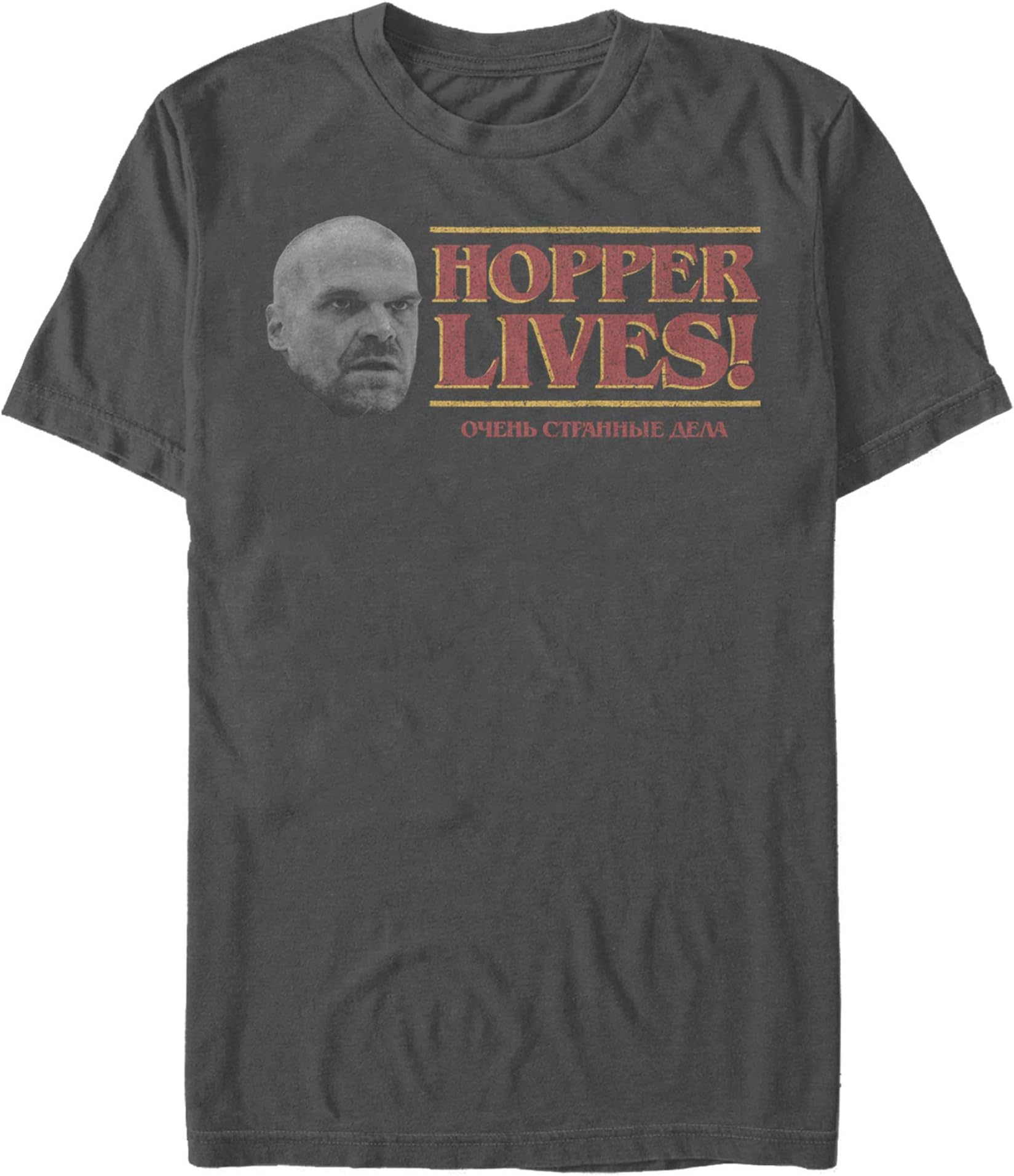 Stranger Things Men s Hopper Right Portrait Logo T-Shirt, Charcoal, Small 4XL