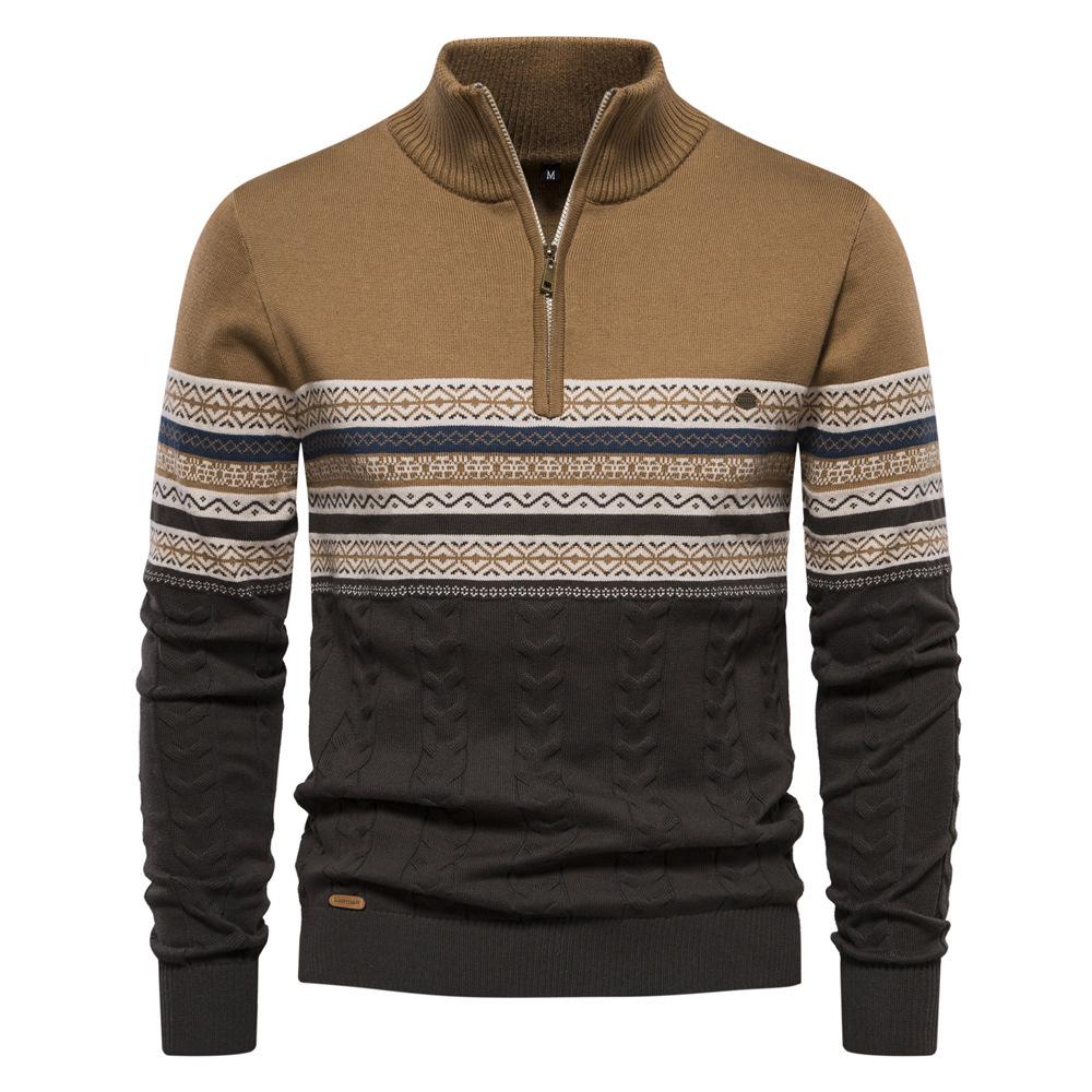 

2026 Autumn/Winter Trend: Men s Oversized European-Style Sweater with Stand-up Collar & Half-Zip - High-Quality, Versatile Knitwear. S хаки