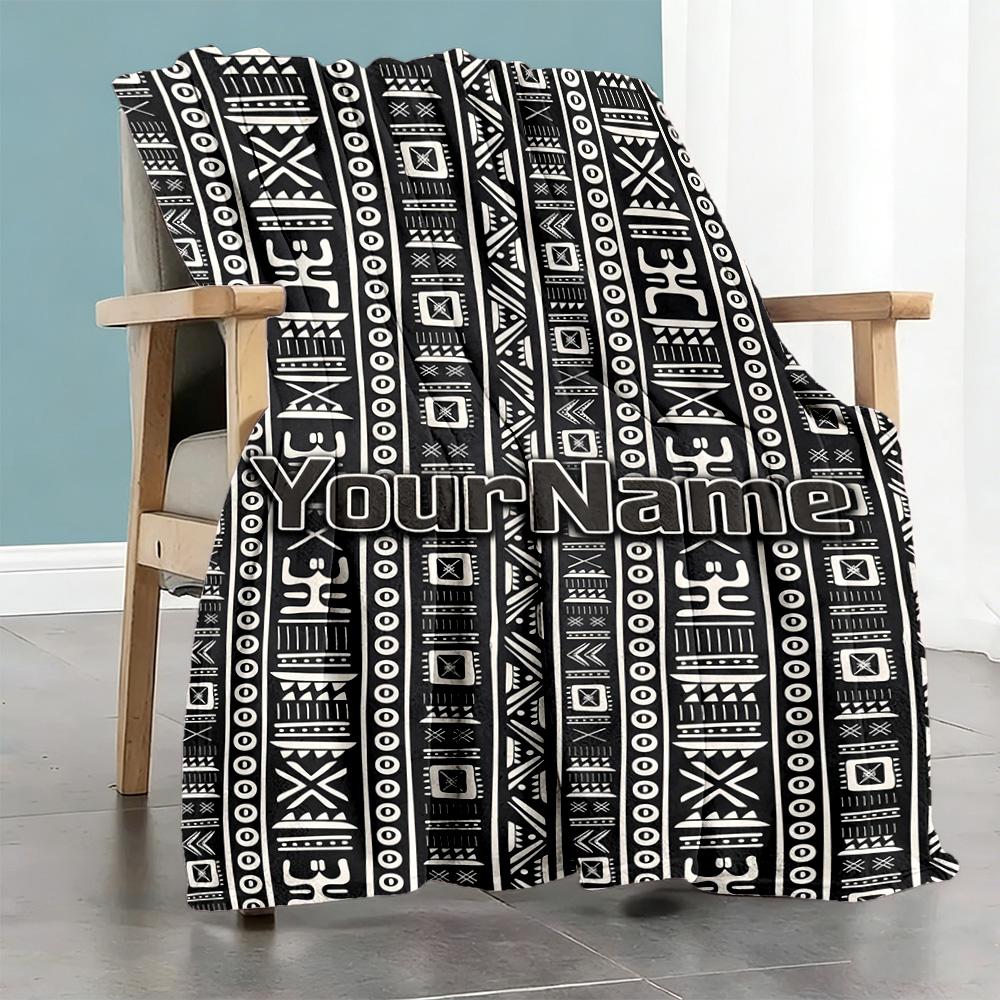 Ethnic Tribal Patterns Customize Text Blanket Gift Personalized Blanket Comfortable Perfect for Sofa Home Decor Bedding Couch All-Season Use
