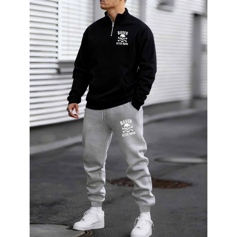 Evil Old for Man Skeleton Print Men s Zipper Sports Shirt and Pants Two Piece Set, Casual Sports Autumn and Winter New Men s Clothing S