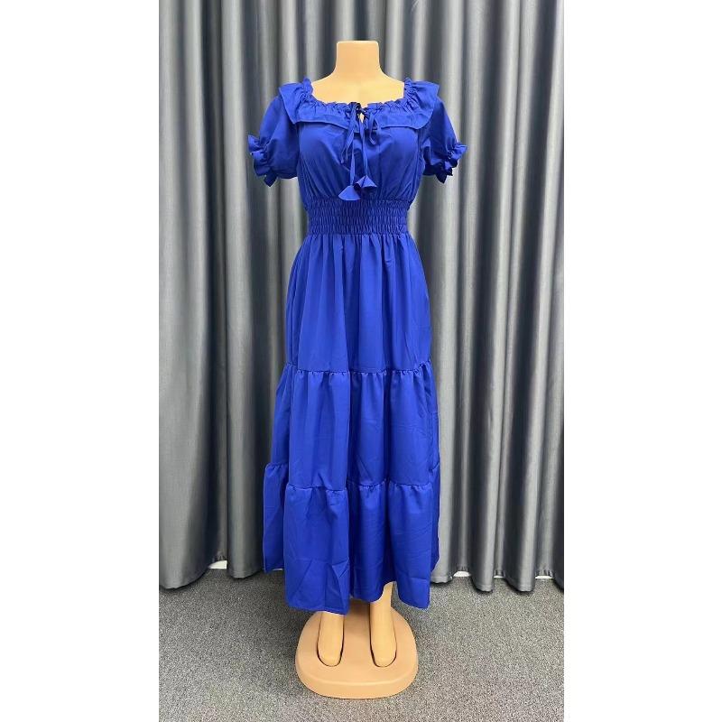 Women's Summer Long Dress New Fashion Solid Color Ruffled Strapless Puff Sleeve Vacation Dress Women Elegant Off Shoulder Sexy A Line Female Dresses