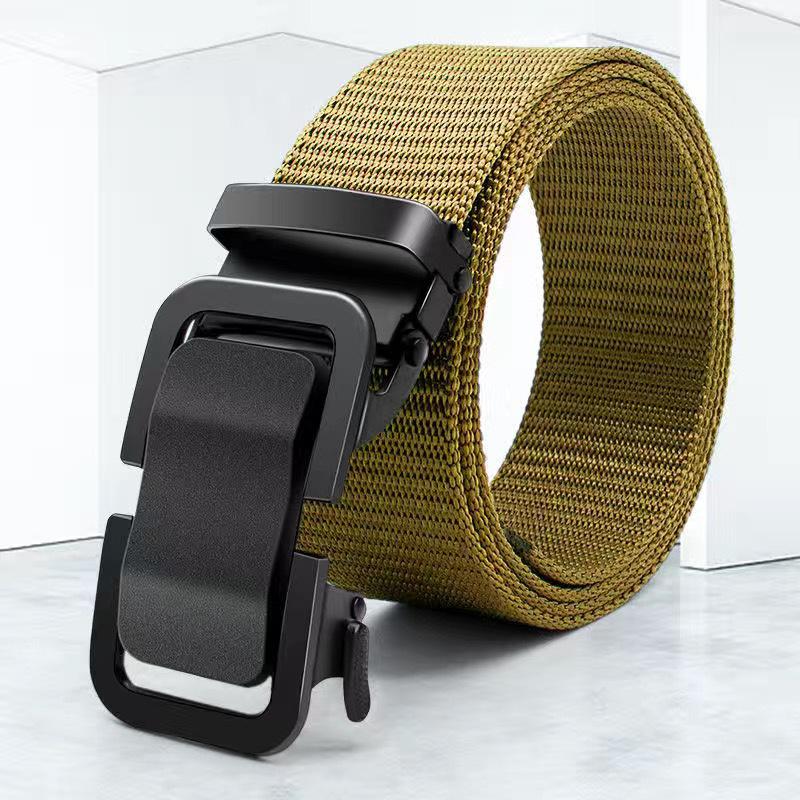 Men's Durable Nylon Canvas Waist Belt with Automatic Buckle - Thick, Wear-Resistant, and Versatile for Casual Outdoor Use.