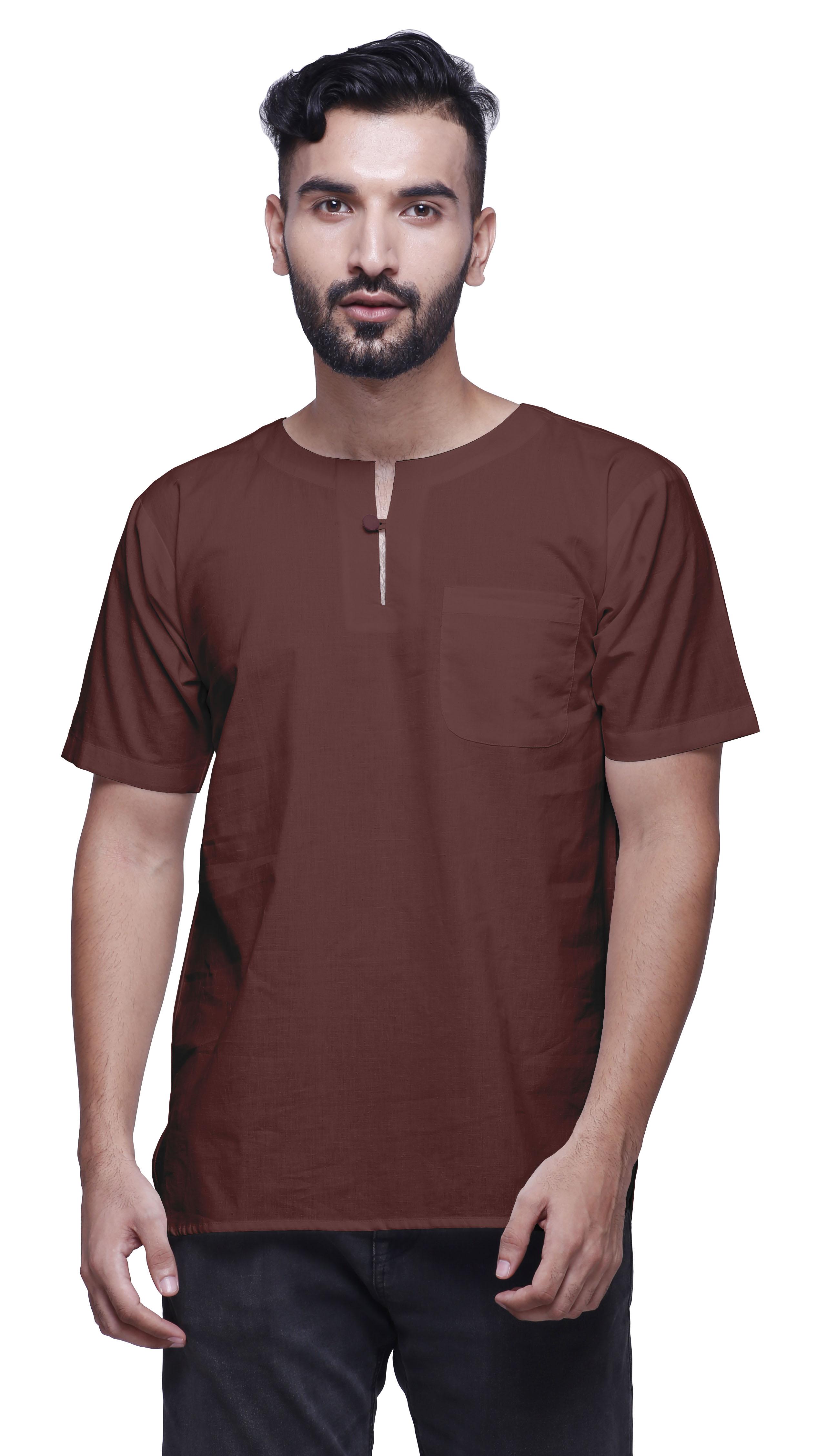 

Atasi Коротка курта для чоловіків, стильний однотонний літній одяг з попліну XXXX-Large вина червоного кольору