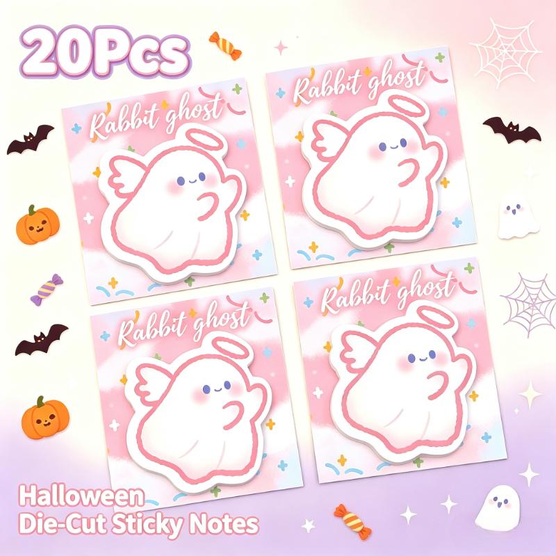 20Pcs Pink Angel Ghost Halloween Die-cut Sticky Notes, 30 Sheets Each, Self-adhesive N-time Sticky Notes,office Supplies and School Stationery
