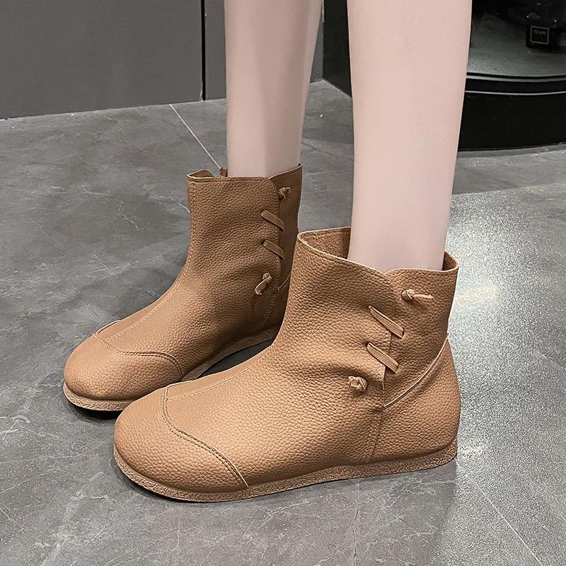 Módní dámské boty s plochou podrážkou, krátké boty, podzimní novinka, měkká podrážka, retro osobnost, jednoduché, pohodlné, protiskluzové, trendy módní boty